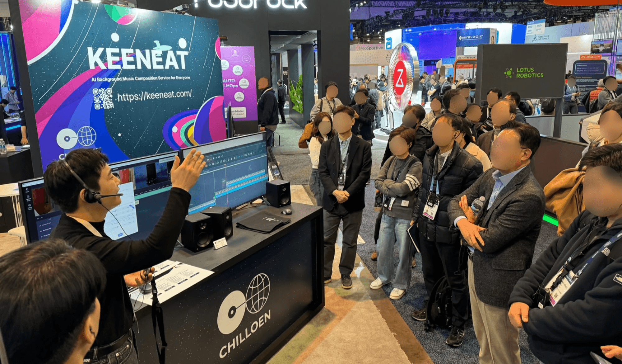 CES 2024에서 칠로엔의 AI 음악 서비스 '키닛'을 소개하는 부스 현장